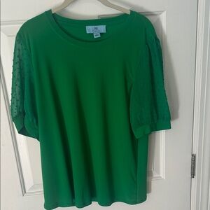 CeCe Vibrant Green Blouse with Textured Sleeves